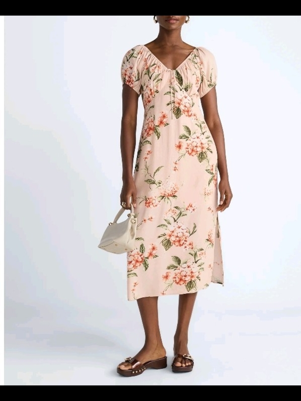Scoop Floral Print Puff Sleeve Midi Dress Pink New With Tags NWT Sizes XS M XXL